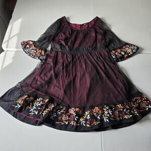 EShakti Dress Womens 1X Black Mesh Embroidered Floral Fit & Flare Whimsigoth